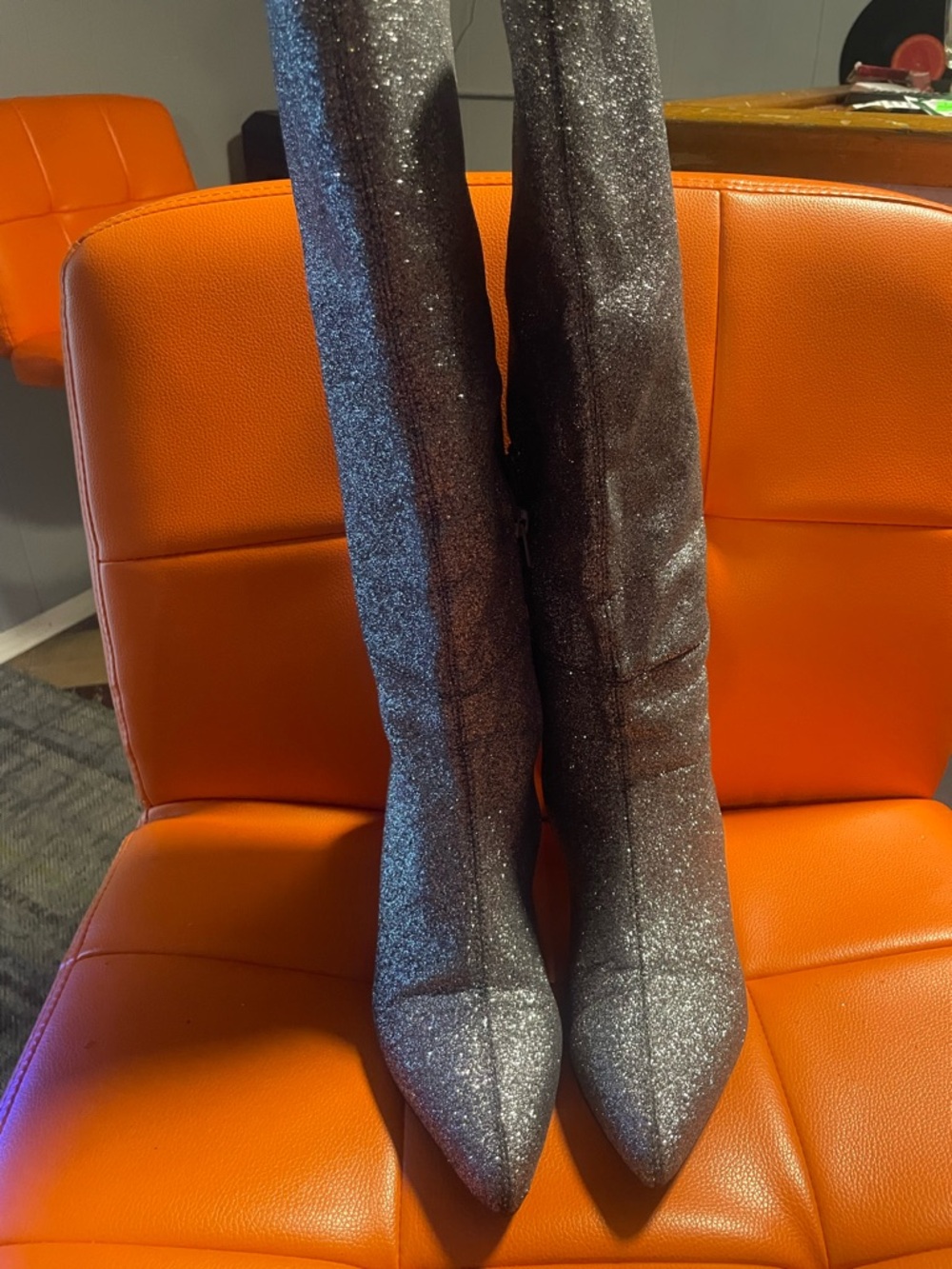 Women’s Glitter Thigh-High Pointed Toe Boots - Silver